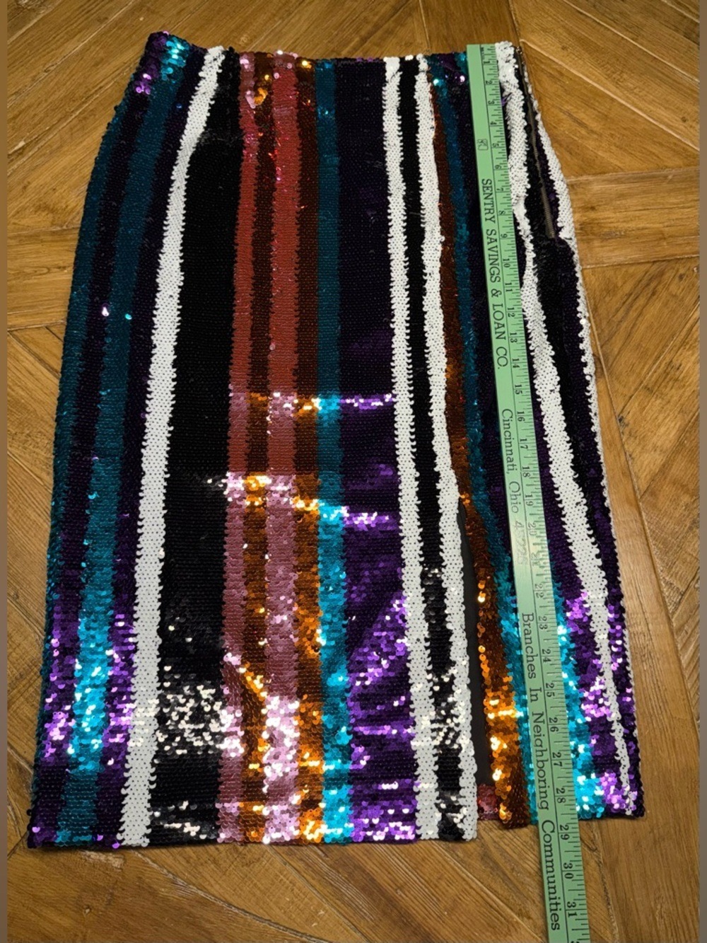 Gracia Multi-Color Sequin Striped Pencil Skirt - Vibrant Glam - Size Large - Picture 9 of 15